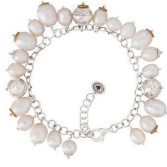 Silpada Vintage Sterling Silver Pearls & Brass Bracelet Flirt Alert Cha Cha ⛓️💥 - Picture 3 of 6